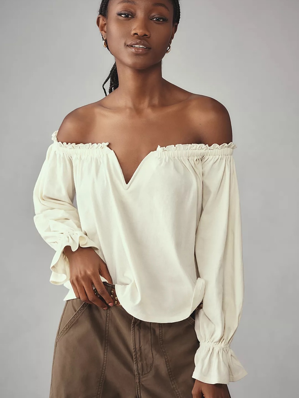 Anthropologie Off-Shoulder Swing Blouse in Cream